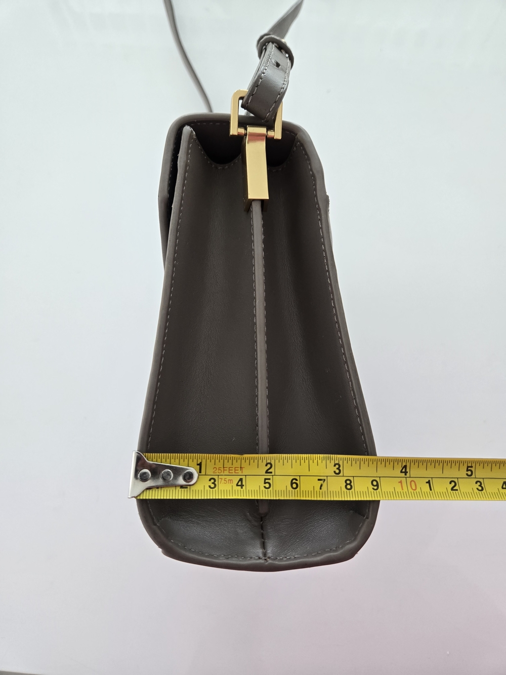 Quince Small Handle Crossbody Satchel w/ Detachable Strap Taupe Gold Hardware - Picture 13 of 16